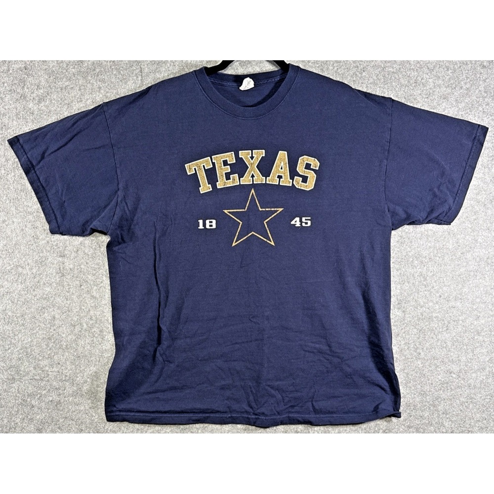 Delta Magnum Weight Texas 1845 Star T-Shirt Mens 2XL Navy Blue Graphic Tee